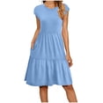 thumbnail image 1 of BLTIBY Women's Summer Dresses Fashion Short Sleeve V Neck Sundress A-Line Flowy Tiered Beach Dress Stylish Comfortable Light Blue XXL, 1 of 5