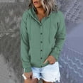 thumbnail image 1 of BLTIBY Women's Sweatshirt Jacket Hooded Fall Solid Color Button Down Drawstring Lightweight Outwear Comfortable Casual Coat with Pockets Green L, 1 of 6