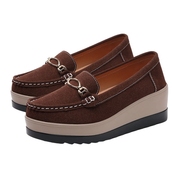 BLTIBY Women's Thick Sole Suede Wedge Loafers Comfortable Anti Slip Arch Support Casual Walking Shoes Brown 2 37