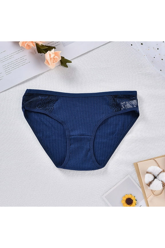 Women's Triangle Brief Solid Color Lace Panties Ladies Stretch Breathable Comfortable Hipster Soft Underpants Navy L