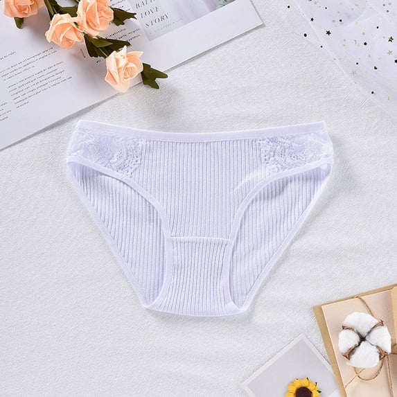 BLTIBY Women's Triangle Brief Solid Color Lace Panties Ladies Stretch Breathable Comfortable Hipster Soft Underpants White M
