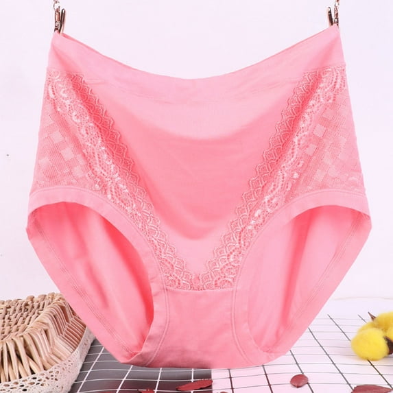 BLTIBY Women's Triangle Brief Solid Color Plus Size High Waisted Lightweight Cotton Panties Ladies Stretch Comfortable Breathable Underpants Hot Pink XXL