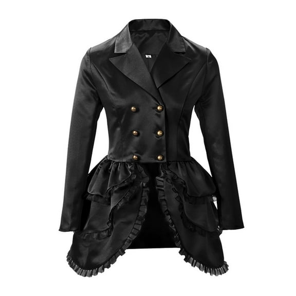 BLTIBY Women's Tuxedo Gothic Tailcoat Jacket Steampunk Vintage Gothic Victorian Coat Lapel Button Down Wedding Uniform Black L