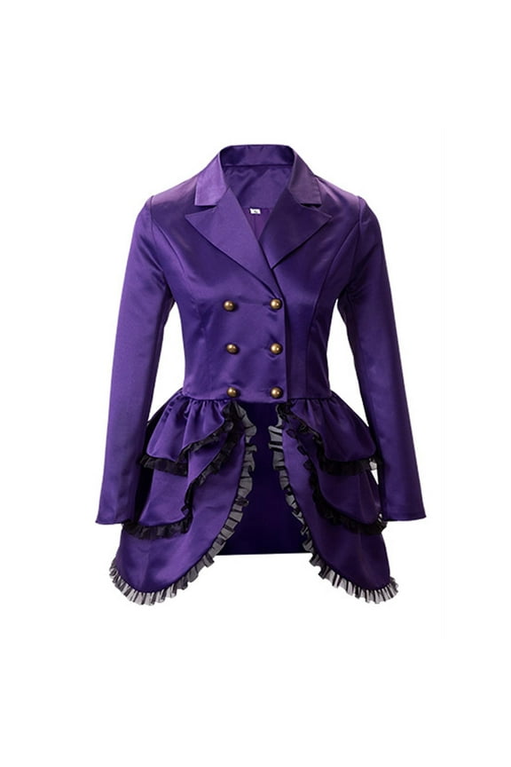 Women's Tuxedo Gothic Tailcoat Jacket Steampunk Vintage Gothic Victorian Coat Lapel Button Down Wedding Uniform Purple L