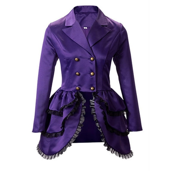 BLTIBY Women's Tuxedo Gothic Tailcoat Jacket Steampunk Vintage Gothic Victorian Coat Lapel Button Down Wedding Uniform Purple M