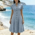 thumbnail image 1 of BLTIBY Women's V Neck Dresses Button Down Short Sleeve Elegant Pleated Swing Denim Midi Long Dress Casual Dresses Light Blue L, 1 of 9