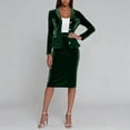 thumbnail image 1 of BLTIBY Women's Velvet 2 Piece Suit Skirt Set Long Sleeve Button Down Blazer Lapel Jacket Skirts Suits Office Formal Business Comfortable Outfits Army Green XL, 1 of 7