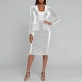 thumbnail image 1 of BLTIBY Women's Velvet 2 Piece Suit Skirt Set Long Sleeve Button Down Blazer Lapel Jacket Skirts Suits Office Formal Business Comfortable Outfits White S, 1 of 7