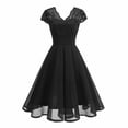 thumbnail image 1 of BLTIBY Women's Vintage Lace Patchwork Dress Short Sleeve V Neck Elastic Waist Fall Tiered Ruffle A-Line Flowy Maxi Dress Black M, 1 of 2