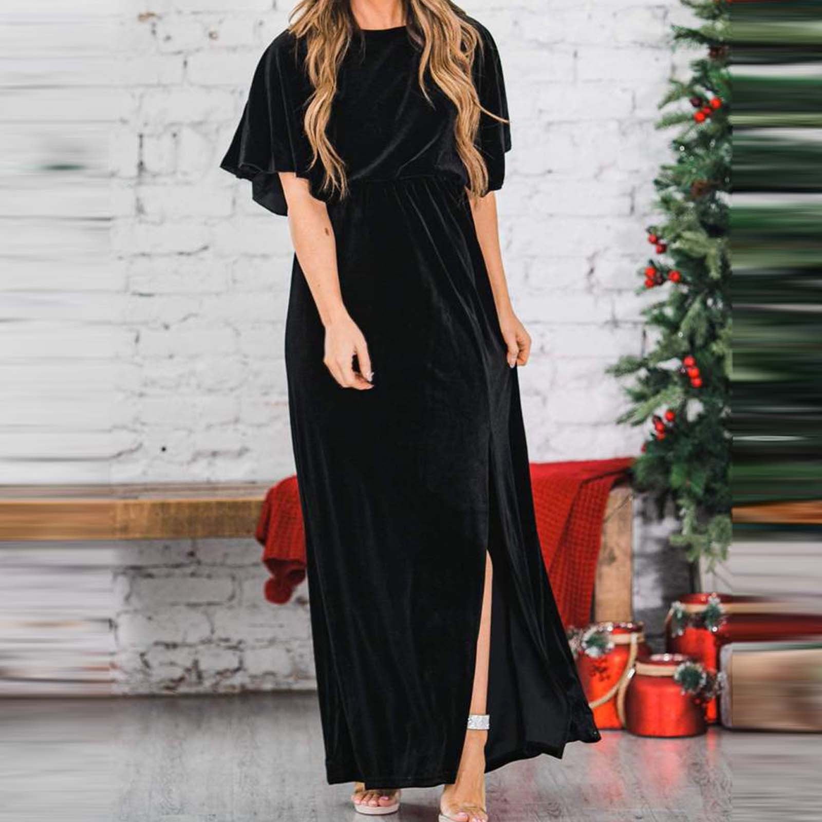 black velvet dress with slit Vicky Velvet Dress with Open Slit
