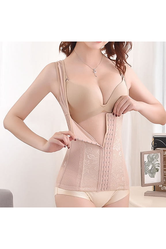 Women's Waist Trainer Cincher Underbust Three-Row 17-Button Corset Vest Steel Boned Hourglass Body Shaper with Hooks Beige XXL