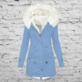thumbnail image 1 of BLTIBY Women's Warm Winter Coat Mid Length Snow Ski Jacket Plus Size Sherpa Lined Military Jacket Faux Fur Thickened Hooded Coats Comfy Puffer Down Jackets with Pockets Light Blue 5XL, 1 of 3