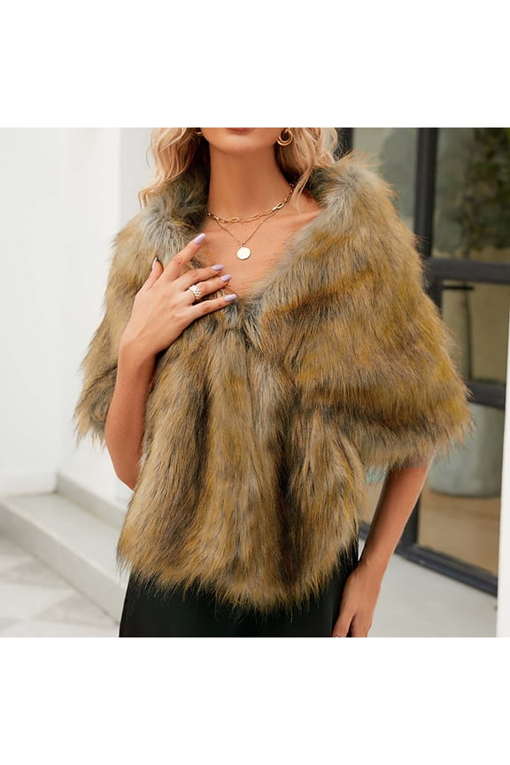 Women's Wedding Faux Fur Shawls and Wraps Elegant Bridal Fur Scarf Stoles for Bride and Bridesmaids Party Show Brown Free Size