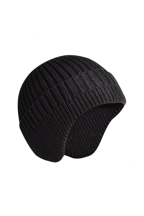 Women's Winter Ear Beanie Cap Soft Men's Unisex Winter Earflap Hat Ear Flaps Warm Head Covers Knit Thick Casual Black Free Size