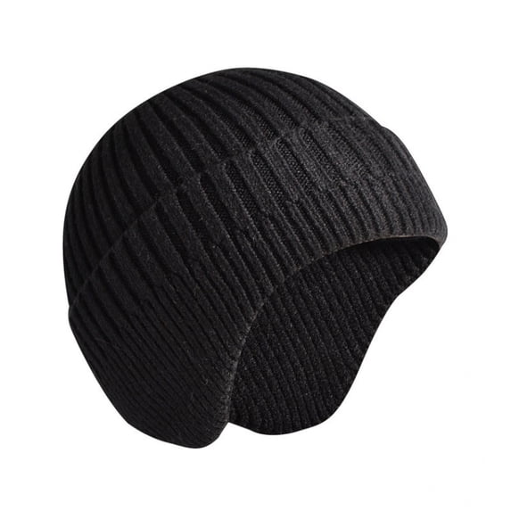 BLTIBY Women's Winter Ear Beanie Cap Soft Men's Unisex Winter Earflap Hat Ear Flaps Warm Head Covers Knit Thick Casual Black Free Size