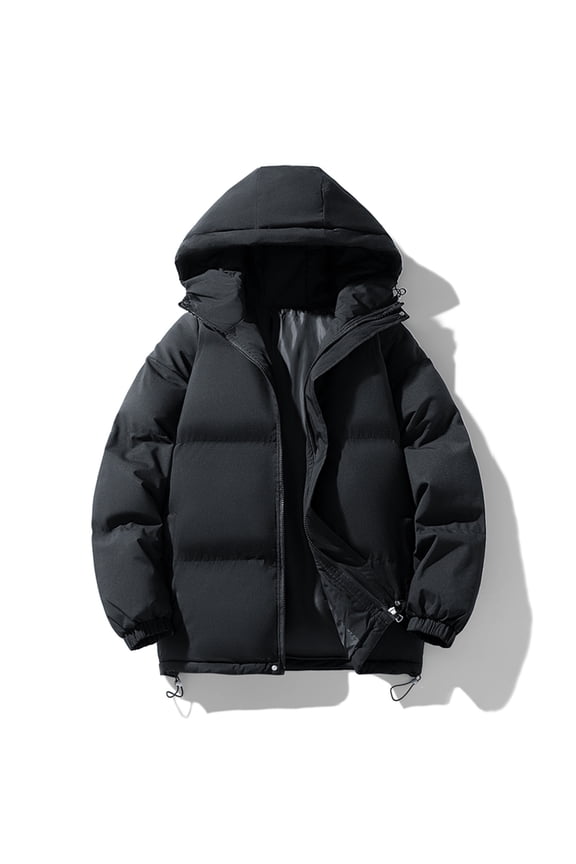 Women's Winter Warm Puffer Jacket Cropped Zip up Fluffy Quilted Down Jackets with Hood Thicked Lightweight Coat with Pockets Black L