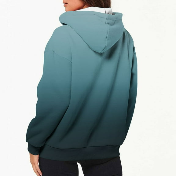 BLTIBY Women's Zip Up Sweatshirt Jacket Hooded Fall Gradient Printed Drawstring Lightweight Outwear Comfortable Casual Coat with Pockets Navy 2 S