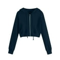 thumbnail image 1 of BLTIBY Women's Zip Up Sweatshirt Jacket Hoodies Fall Solid Color Cropped Coat Drawstring Comfort Lightweight Casual Outwear with Pockets Navy 5XL, 1 of 5