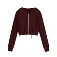 thumbnail image 1 of BLTIBY Women's Zip Up Sweatshirt Jacket Hoodies Fall Solid Color Cropped Coat Drawstring Comfort Lightweight Casual Outwear with Pockets Wine S, 1 of 5