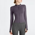 thumbnail image 1 of BLTIBY Women's Zip Up Workout Jacket Top Solid Color Standing Collar Slim Yoga Lightweight Athletic Jackets Cropped Running Gym Tops with Thumb Holes Purple 3XL, 1 of 3