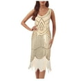 thumbnail image 1 of BLTIBY Womens 1920s Vintage Sequin Dress V Neck Sleeveless Glitter Fringed Party Elegant Tassel Evening Party Cocktail Dresses Beige M, 1 of 3