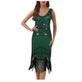 thumbnail image 1 of BLTIBY Womens 1920s Vintage Sequin Dress V Neck Sleeveless Glitter Fringed Party Elegant Tassel Evening Party Cocktail Dresses Green M, 1 of 3