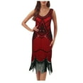 thumbnail image 1 of BLTIBY Womens 1920s Vintage Sequin Dress V Neck Sleeveless Glitter Fringed Party Elegant Tassel Evening Party Cocktail Dresses Wine XXL, 1 of 3