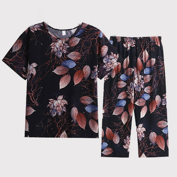 BLTIBY Womens 2 Piece Outfits 2025 Summer Gradient Sets Round Neck Short Sleeve Top Loose Pants Jogger Lounge Set Black XXL