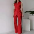 thumbnail image 1 of BLTIBY Womens 2 Piece Set 2025 Solid Color Blazer Trendy V Neck Sleeveless Belted Vest Straight Long Pants Business Suit Sets with Pockets Red S, 1 of 7