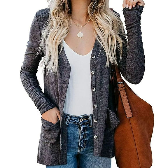 BLTIBY Womens 2024 Open Front Jacket Spring Fall Long Sleeve Button Cardigans Fashion Long Coats Lightweight Casual Soft Tops Dark Gray XL