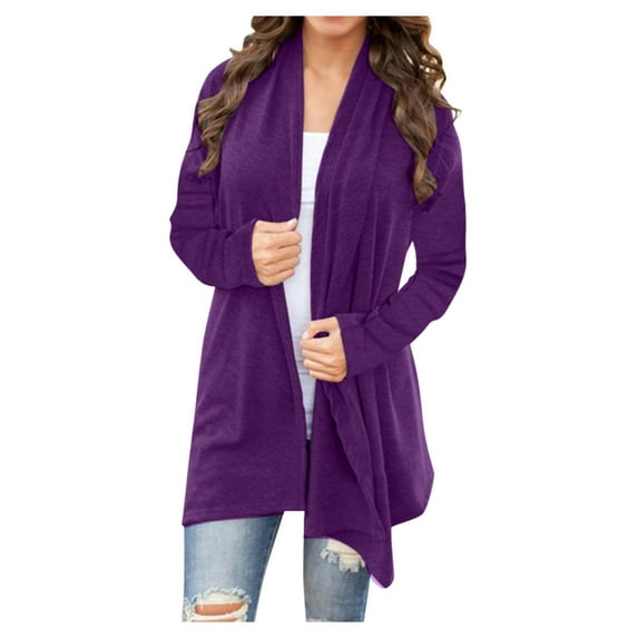 BLTIBY Womens 2024 Open Front Jacket Spring Fall Solid Colour Long Sleeve Cardigans Fashion Coats Lightweight Casual Soft Tops Purple 3XL