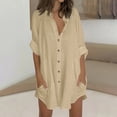 thumbnail image 1 of BLTIBY Womens 3/4 Sleeve Shirt Spring Fall Solid Color Single Breasted Button Blouse Fashion Lightweight Casual Loose Tops with Pockets Beige S, 1 of 5