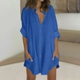 thumbnail image 1 of BLTIBY Womens 3/4 Sleeve Shirt Spring Fall Solid Color Single Breasted Button Blouse Fashion Lightweight Casual Loose Tops with Pockets Blue XXL, 1 of 5