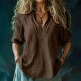thumbnail image 1 of BLTIBY Womens 3/4 Sleeve Shirt Spring Fall Solid Color V Neck Blouse Fashion Lightweight Casual Loose Tops Brown L, 1 of 5