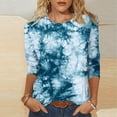 thumbnail image 1 of BLTIBY Womens 3/4 Sleeve Shirts Fall Spring Printed Round Neck Top Fashion Comfortable Loose Pullover Blouse Light Blue L, 1 of 5
