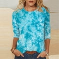 thumbnail image 1 of BLTIBY Womens 3/4 Sleeve Shirts Fall Spring Printed Round Neck Top Fashion Comfortable Loose Pullover Blouse Sky Blue S, 1 of 5