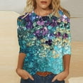 thumbnail image 1 of BLTIBY Womens 3/4 Sleeve Shirts Fall Spring Printed Round Neck Top Fashion Comfy Casual Pullover Blouse Multicolor 3 L, 1 of 5