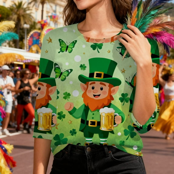 BLTIBY Womens 3/4 Sleeve T-Shirts St. Patrick's Day Crew Neck Spring Shirts Printed Top Casual Fashion Pullover Blouse Multicolor 7 M