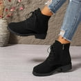 thumbnail image 1 of BLTIBY Womens Ankle Boots Fall Low Heel Flock Round Toe Lace up Boot Fashion Comfortable Side Zip Booties Black 41, 1 of 9