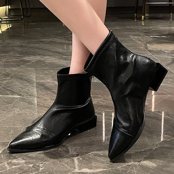 BLTIBY Womens Ankle Boots Fall Low Heel Leather Pointed Toe Boot Fashion Elegant Booties with Back Zipper Black 37