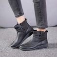thumbnail image 1 of BLTIBY Womens Ankle Boots Fashion Buckle Strap Round Toe Low Wedge Heel Booties Vintage Comfortable Casual Non-slip Riding Shoes Gray 37, 1 of 6