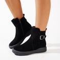 thumbnail image 1 of BLTIBY Womens Ankle Boots Flat Heel Flock Round Toe Buckle Boot Fashion Elegant Comfortable Booties Black 38, 1 of 8