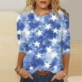 thumbnail image 1 of BLTIBY Womens Blouse Summer 3/4 Sleeve Round Neck Independence Day Printed Shirts Loose Novelty T-Shirts Fashion Pullover Tops 2025 Blue 4XL, 1 of 5