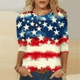 thumbnail image 1 of BLTIBY Womens Blouse Summer 3/4 Sleeve Round Neck Independence Day Printed Shirts Loose Novelty T-Shirts Fashion Pullover Tops 2025 Red 10 XXL, 1 of 5