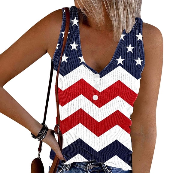 BLTIBY Womens Blouse Summer Sleeveless V Neck Independence Day Printed Vest Shirts Loose Novelty T-Shirts Fashion Pullover Tops Multicolor 11 L