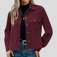 thumbnail image 1 of BLTIBY Womens Bomber Corduroy Jacket Fall Button Down Cropped Lapel Coat Lightweight Trendy Casual Outwear Fshion Comfy Red L, 1 of 7