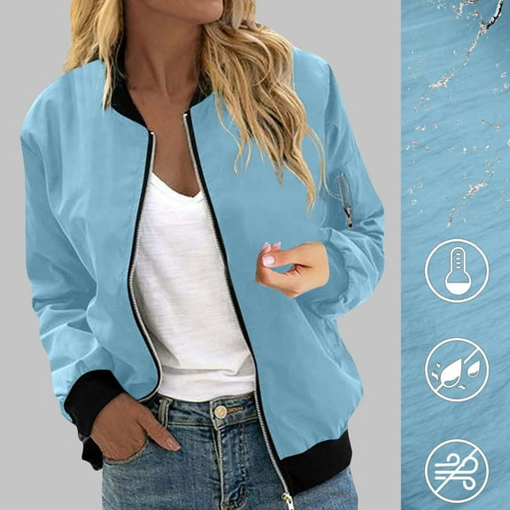 BLTIBY Womens Bomber Jacket Fall Zip Up Cropped Stand Collar Coat Lightweight Trendy Casual Outfits with Pockets Black S