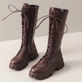 thumbnail image 1 of BLTIBY Womens Boots Knee High Lace Up Riding PU Punk Goth Chunk Thick Heel Boot Side Zipper Non Slip Shoes Fashion Brown 43, 1 of 4