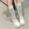 thumbnail image 1 of BLTIBY Womens Boots Knee High Lace Up Riding PU Punk Goth Chunk Thick Heel Boot Side Zipper Non Slip Shoes Fashion White 2 42, 1 of 9