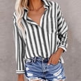 thumbnail image 1 of BLTIBY Womens Button Up Long Sleeve Shirts Spring Fall Striped Printed Lapel Top Ladies Fashion Casual Blouse with Pockets Black M, 1 of 5